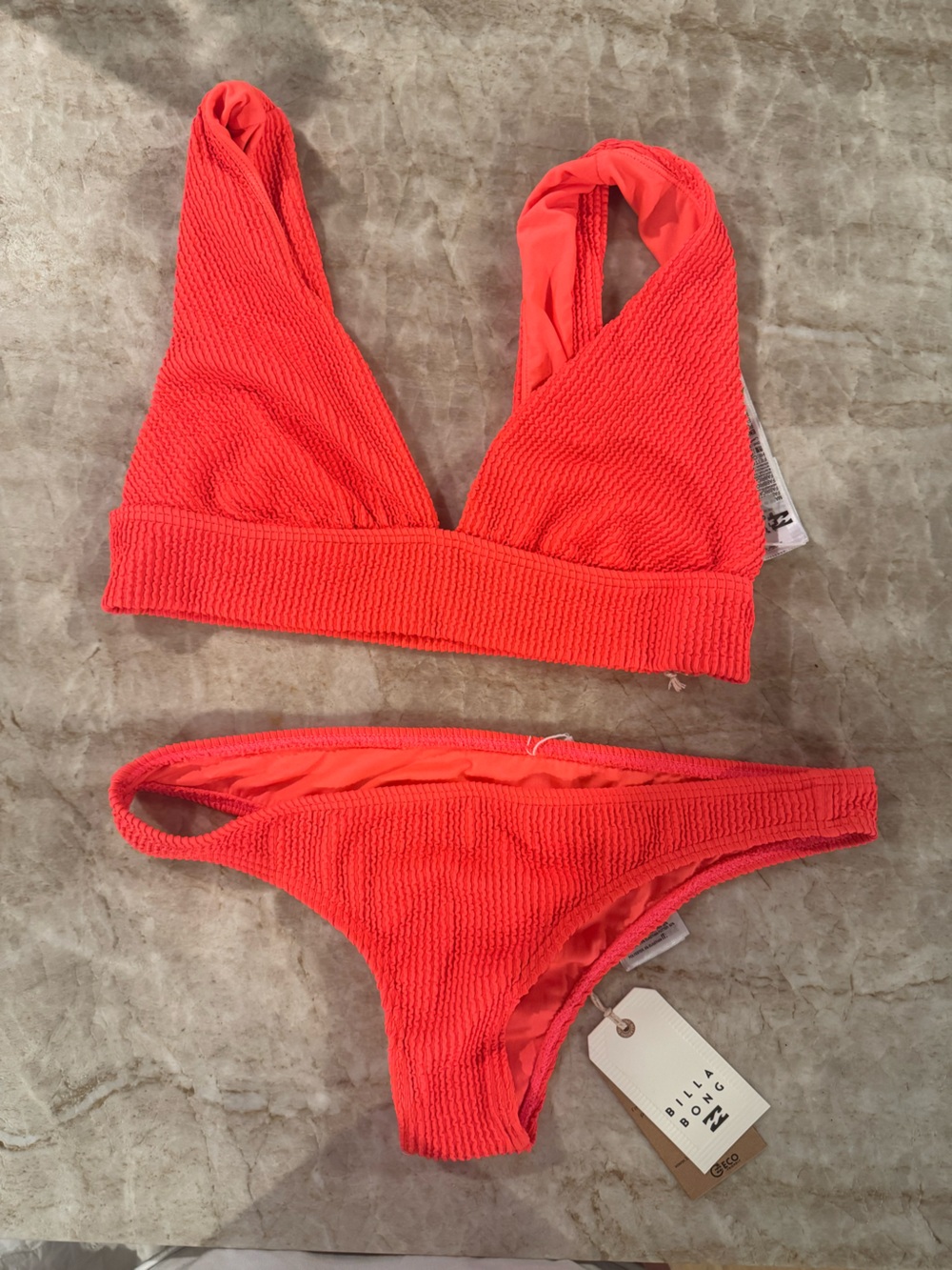 Billabong Coral Red Textured Two-Piece Bikini Set (Summer High)